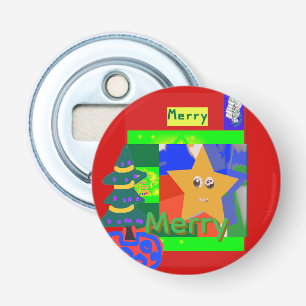 Merry Green Name on Red Christmas Bottle Opener
