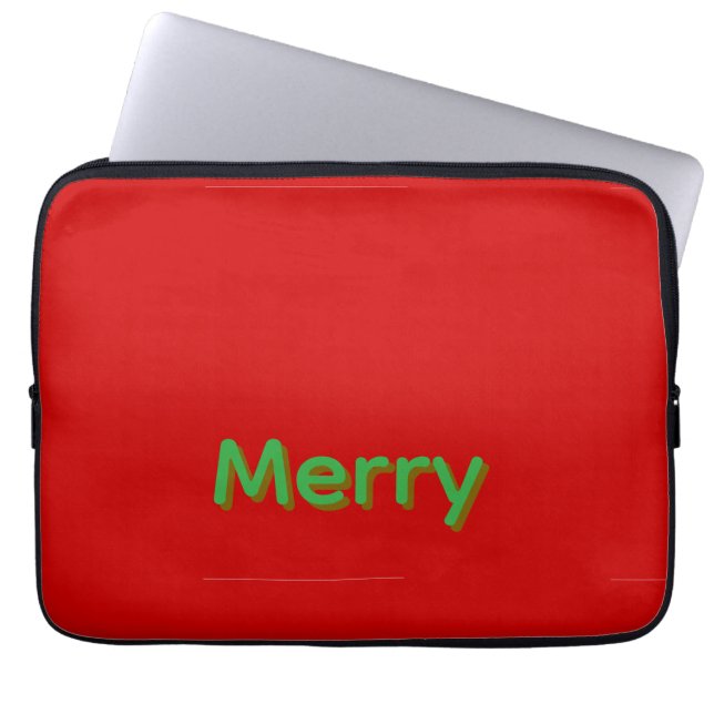 Merry Green Name on Red Laptop Sleeve (Front)