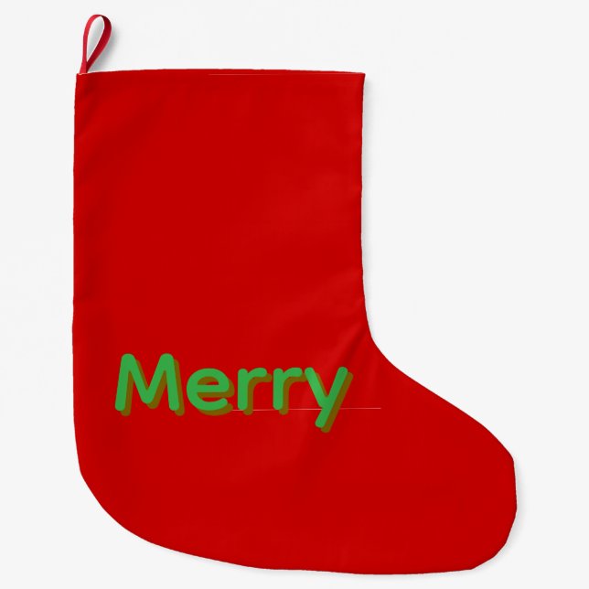 Merry Green Name on Red Large Christmas Stocking (Front)