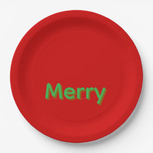 Merry Green Name on Red Paper Plate