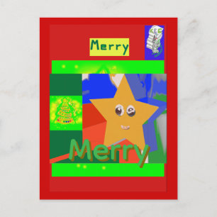 Merry Green Name on Red Postcard