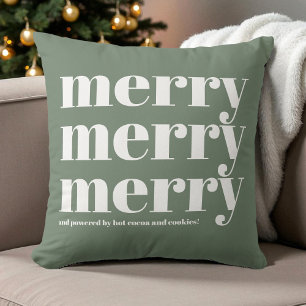 Merry Green White Typography Fun Retro Christmas  Cushion