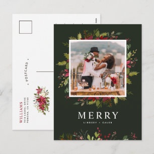 Merry Greenery Editable Colors Photo Holiday Postcard