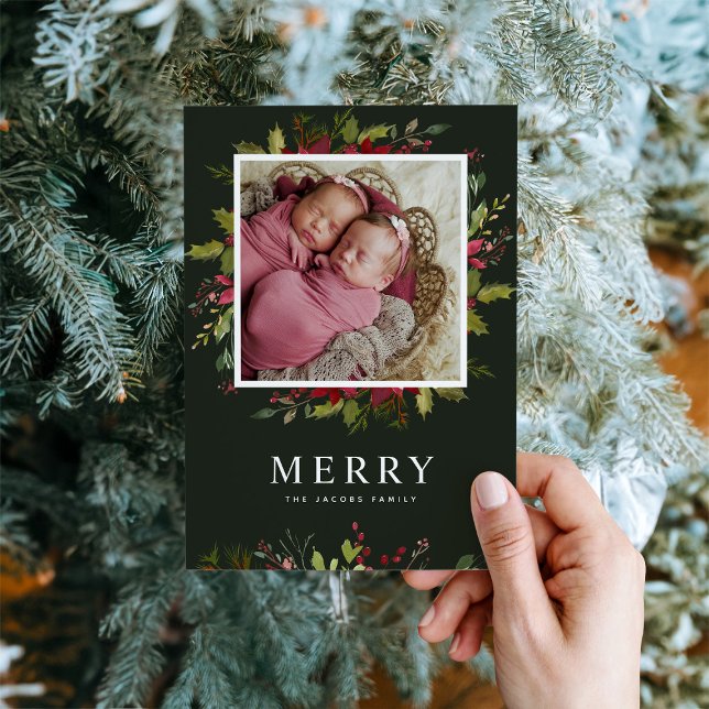 Merry Greenery | Magnetic Holiday Photo Card (Creator Uploaded)