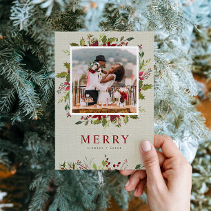Merry Greenery   Wedding Photo Flat Holiday Card