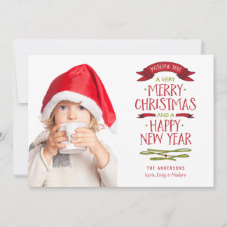Merry Greetings Red Banner Holiday Photo Card