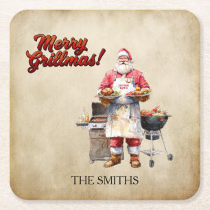 Merry Grillmas Santa Christmas Paper Coaster