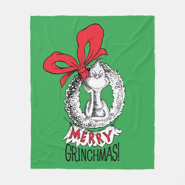 Merry Grinchmas Wreath Fleece Blanket (Front)