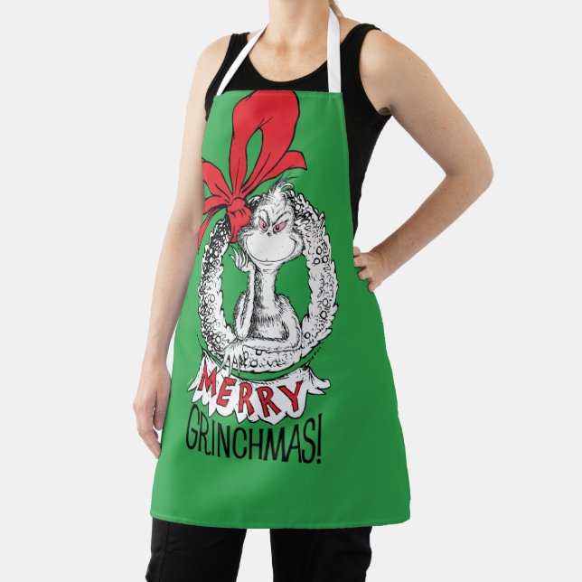 Merry Grinchmas Wreath Grinch Apron (Insitu)