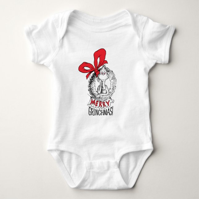 Merry Grinchmas Wreath Grinch Baby Bodysuit (Front)