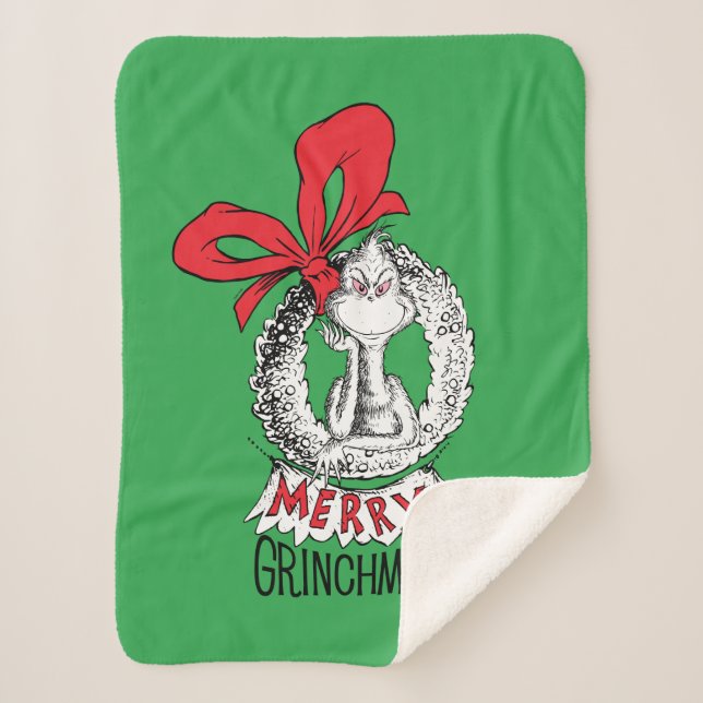 Merry Grinchmas Wreath Sherpa Blanket (Front)