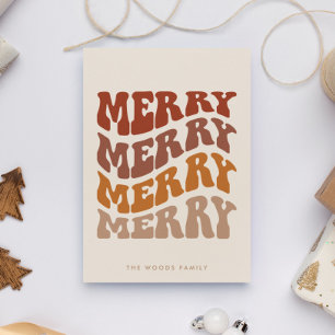 Merry Groovy Wavy Brown Typography Christmas Holiday Card