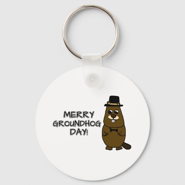 Merry Groundhog Day Key Ring (Front)