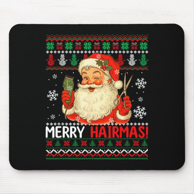 Merry Hairmas Christmas Sweater Santa Hairstylist  Mouse Pad (Front)