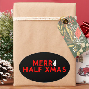Merry Half Xmas - Funny Christmas In July Holiday Oval Sticker