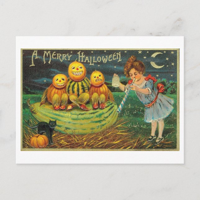 Merry Halloween Vintage Postcard (Front)