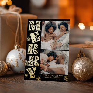 Merry Hand drawn Christmas 2 Photo Foil Holiday Card