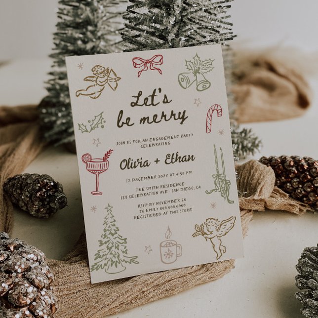 Merry Hand Drawn Christmas Engagement Party Invitation (Creator Uploaded)
