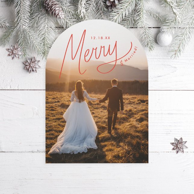Merry Hand-Lettering Newlywed Holiday Photo Card (Creator Uploaded)