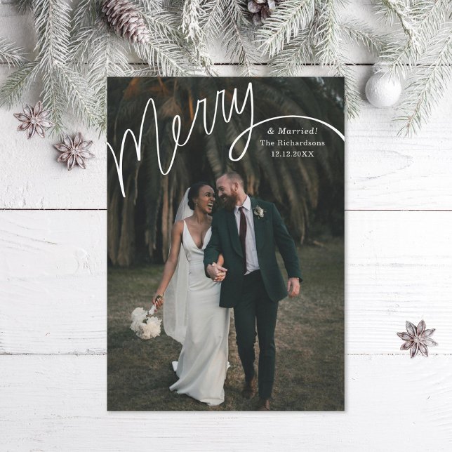 Merry Hand Lettering Wedding Photo Holiday Card (Creator Uploaded)