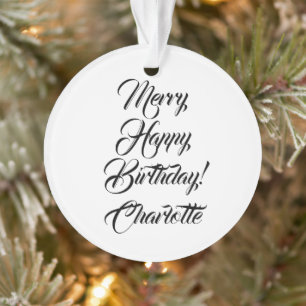 Merry Happy Birthday custom name elegant script  Ornament