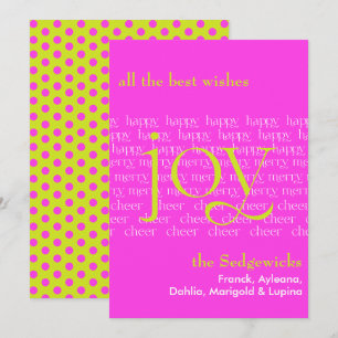 Merry Happy Cheer Joy Hot Pink Holiday Card