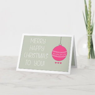 Merry Happy Christmas Pink Joy Bulb Holiday Card