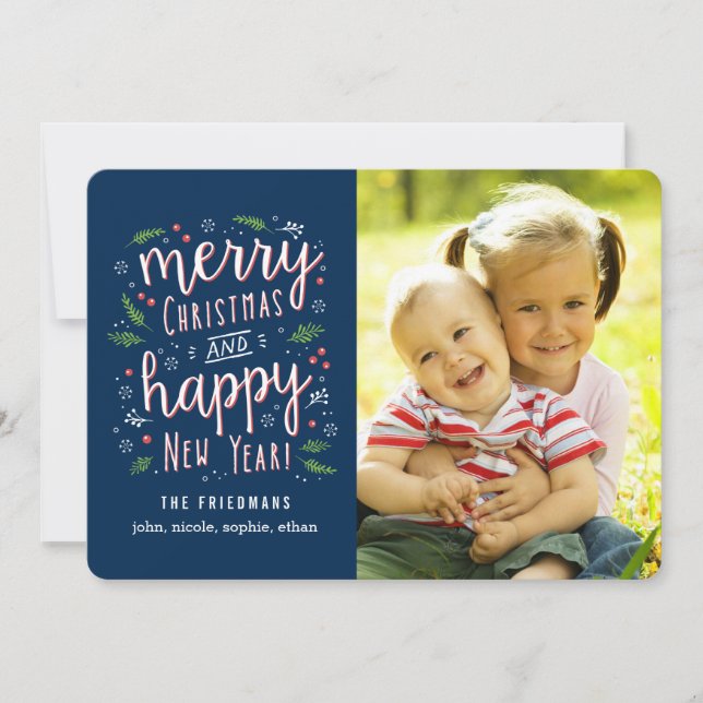 Merry Happy Editable Color Holiday Photo Cards (Front)
