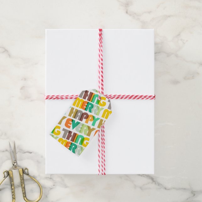 Merry Happy Everything Colourful Holiday Gift Tag (With Twine)