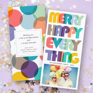 Merry Happy Everything Colourful Typography Photo Holiday Card