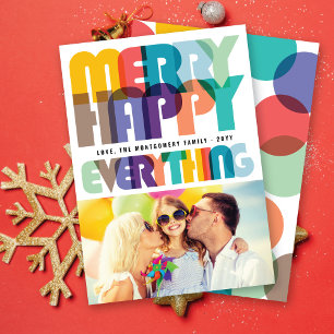 Merry Happy Everything Colourful Typography Photo Holiday Card