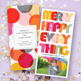 Merry Happy Everything Colourful Typography Photo Holiday Card