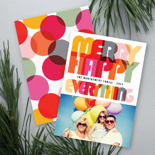 Merry Happy Everything Colourful Typography Photo Holiday Card