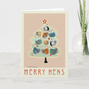 Merry Happy hens Christmas tree cards, stationery Holiday Card