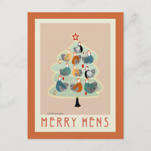 Merry Happy hens Christmas tree cards, stationery Holiday Postcard