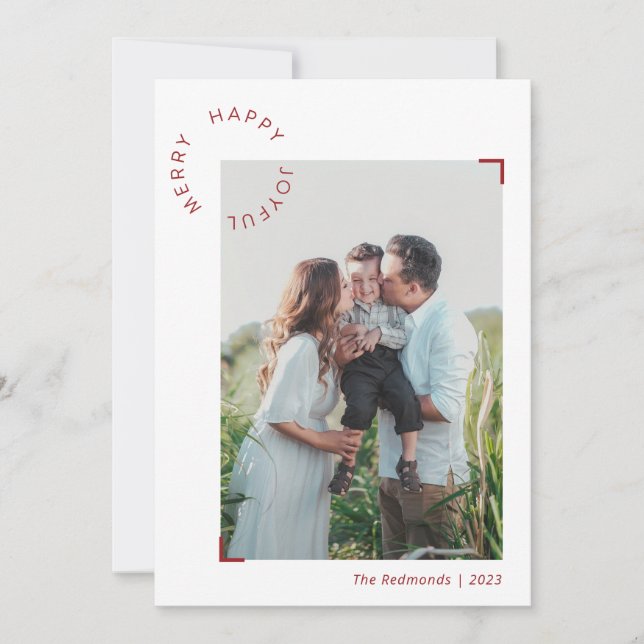 Merry Happy Joyful Personalised Photo Holiday Card (Front)