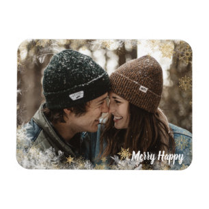 Merry Happy Personalised Photo Snowflake Frame Magnet
