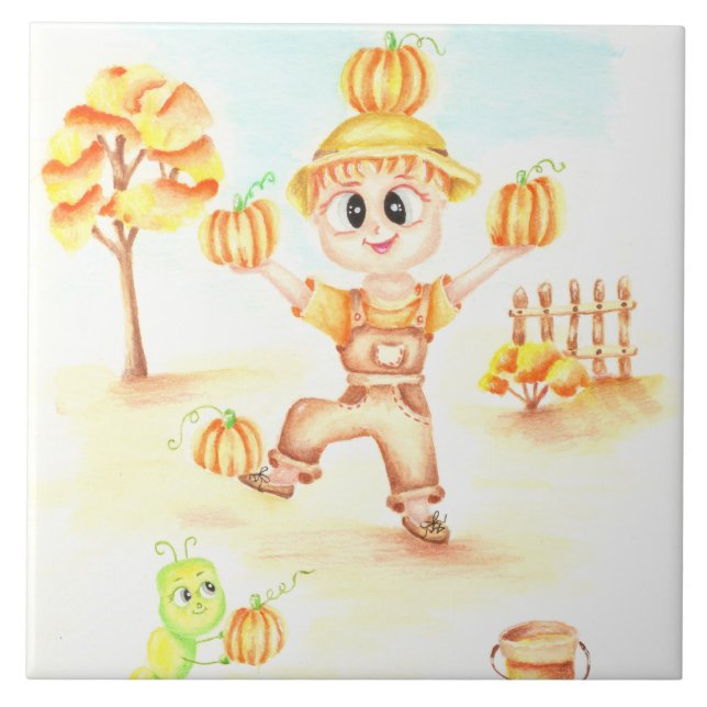 Merry harvest little ginger boy ceramic tile (Front)
