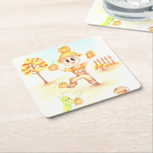 Merry harvest little ginger boy square paper coaster
