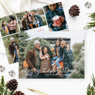 Merry Heart Christmas Script Photo Collage Holiday Card