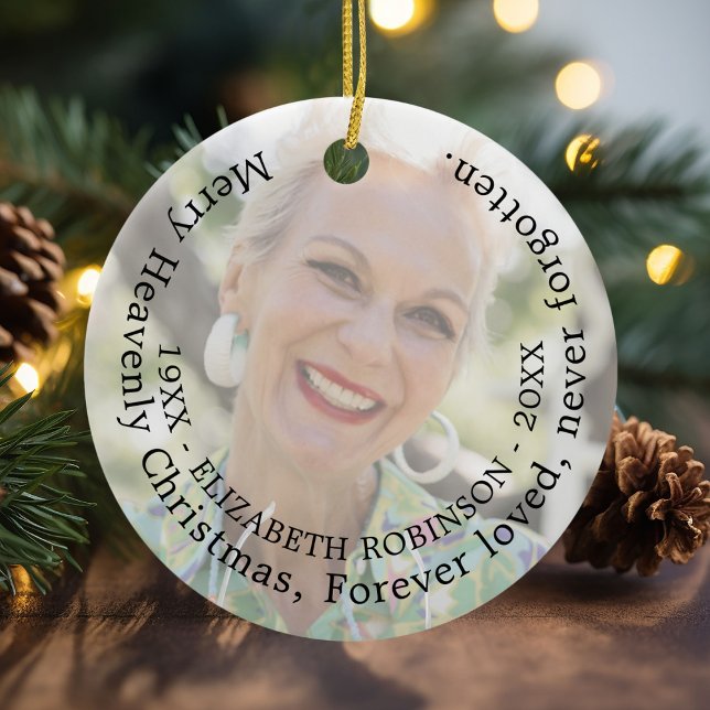 Merry Heavenly Christmas Photo Memorial Ceramic Ornament (Creator Uploaded)