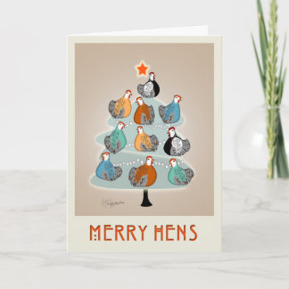 Merry Hens Christmas tree greeting card