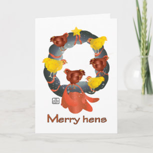 Merry hens Christmas wreath Card