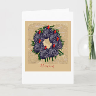 Merry hens wreath Christmas greeting Holiday Card