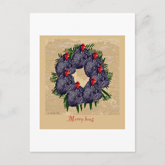 merry hens wreath gifts holiday postcard (Front)