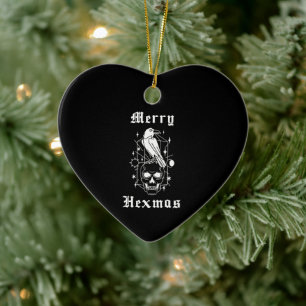 Merry Hexmas Witch Skull Spooky Witchcraft Ceramic Ornament