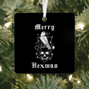 Merry Hexmas Witch Skull Spooky Witchcraft Metal Tree Decoration