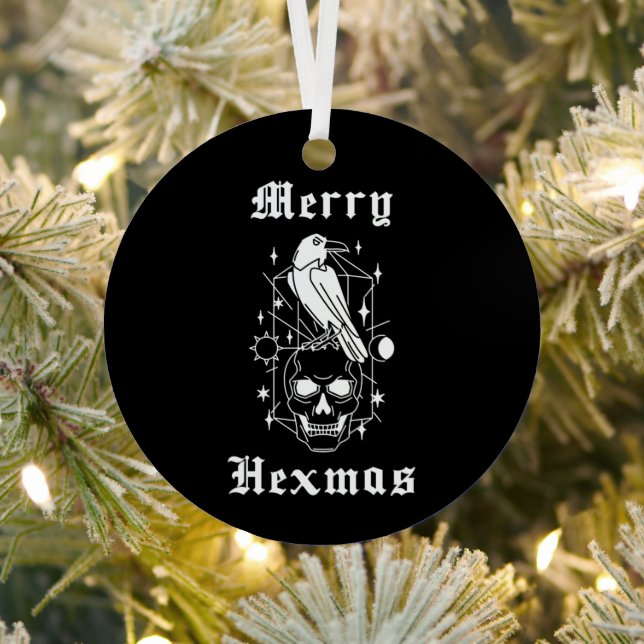 Merry Hexmas Witch Skull Spooky Witchcraft  Metal Tree Decoration (Insitu)
