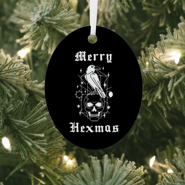 Merry Hexmas Witch Skull Spooky Witchcraft Metal Tree Decoration (Insitu)