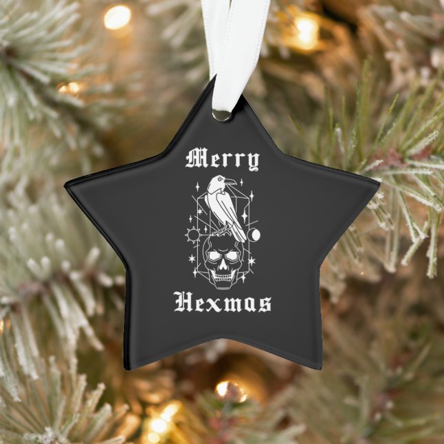Merry Hexmas Witch Skull Spooky Witchcraft Ornament (Tree)